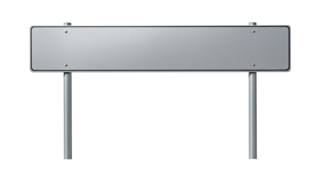 Isolated Blank Silver Road Sign on Metal Posts for Custom Messaging