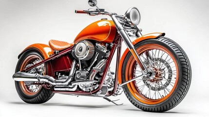 Fototapeta premium Custom Orange Motorcycle with Chrome Details and Vintage Style