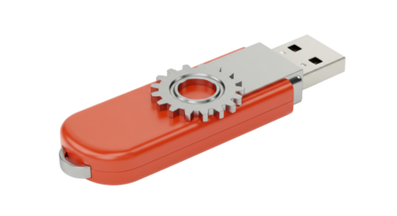 Isolated Orange USB Drive with Gear