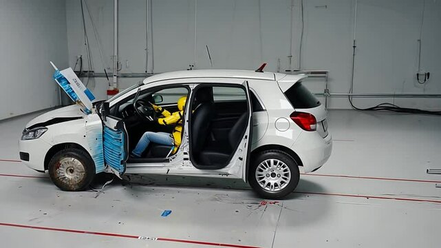 Crash test of a car with dummies.
