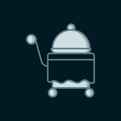 Line Covered with a tray of food icon isolated on black background. Tray and lid sign. Restaurant cloche with lid. Flat filled outline style with shadow. Vector
