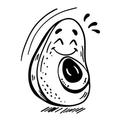 Funny avocado fruit. Happy smiling face in character. Outlines drawing