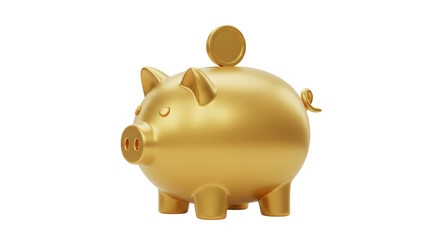 Isolated Golden Piggy Bank with Coin