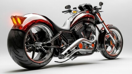 Obraz premium Sleek Custom Motorcycle with Unique Design and Vibrant Color Scheme