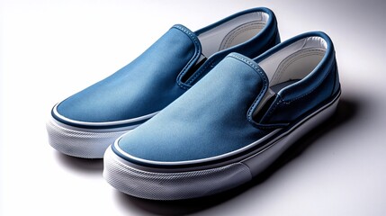 Stylish Denim Blue Slip-On Canvas Shoes with White Soles on White Backdrop