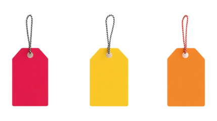 Blank Tag Set of Three Different Poses on Transparent Background for Product Labeling, Packaging Design, or Custom Branding