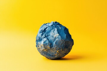 A single textured rock object against a vibrant yellow backdrop