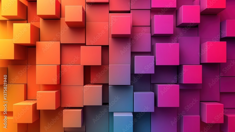 Poster vibrant chromatic cubes a dynamic gradient array of 3d geometric shapes creating an abstract mosaic 