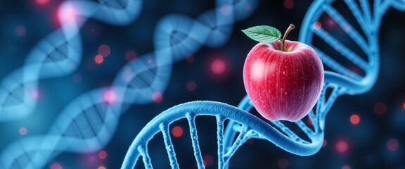 DNA strand with an apple symbolizes genetics and nutrition  