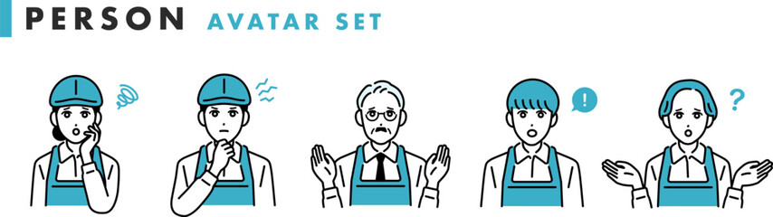 カフェ・飲食店　エプロン姿の店員のアバターセット