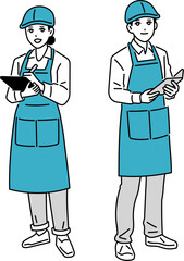 カフェ・飲食店　エプロン姿の店員の立ち姿