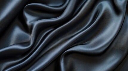 Fototapeta premium Luxurious dark blue satin shimmers with a smooth, glossy sheen. Elegant texture evokes a feeling of rich sophistication