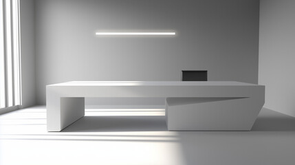 Minimalist modern office desk with clean surface, conveying productivity and simplicity in workspace design.