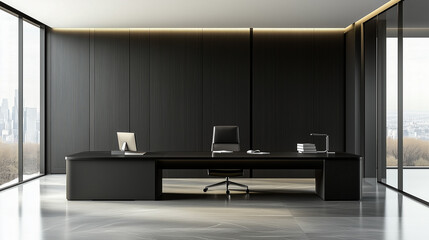 Minimalist modern office desk with clean surface, conveying productivity and simplicity in workspace design.
