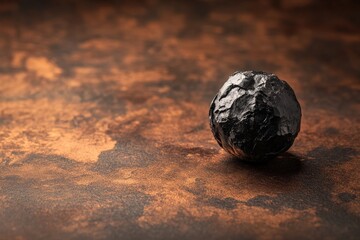 A dark textured sphere is centered on a textured brown background