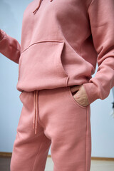 Casual Pink Hoodie and Sweatpants Set in Close-Up