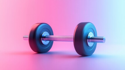 Obraz premium A vibrant dumbbell rests on a gradient background, showcasing fitness and strength training in a modern and artistic style.
