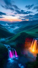 Fototapeta premium Twilight Waterfalls in Rolling Hills