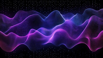 Fototapeta premium abstract futuristic landscape with glowing net waves and starry sky creating a dynamic visual for technology and scientific presentation