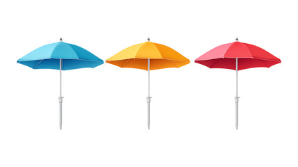 Beach Umbrella Set of Three Different Poses on Transparent Background for Summer Branding, Vacation Marketing, or Beach Decor