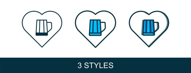 Filled outline Heart with glass of beer icon isolated on white background. Vector