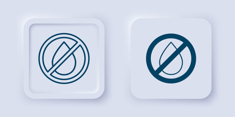 Filled and outline Water drop forbidden icon isolated on grey background. No water sign. Square button. Vector