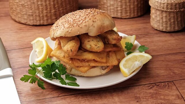 sandwich with panelle - traditional street food of Sicily - made with chickpea flour