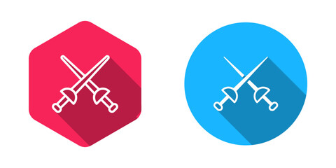 Filled and outline Fencing icon isolated with long shadow background. Sport equipment. Vector
