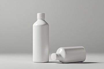Two Plain White Bottles on a Soft Gray Backdrop Modern Minimalist Presentation