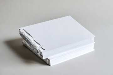 Two stacked notebooks with white paper and silver spiral binding on gray backdrop