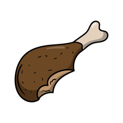 Bitten off chicken leg. Food waste. Organic garbage. Vector hand drawn illustration isolated on white background for print, sticker, banner design, poster