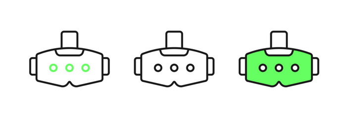 Set line Virtual reality glasses icon isolated on white background. Stereoscopic 3d vr mask. Optical head mounted display. Vector