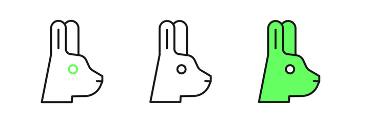 Set line Rabbit with ears icon isolated on white background. Magic trick. Mystery entertainment concept. Vector