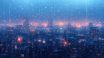 Fototapeta premium a melancholic cityscape through a rain-streaked window showcasing urban lights and reflections creating an intimate cozy atmosphere