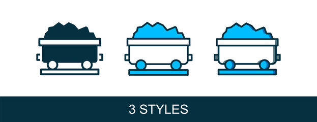 Filled outline Coal train wagon icon isolated on white background. Rail transportation. Vector