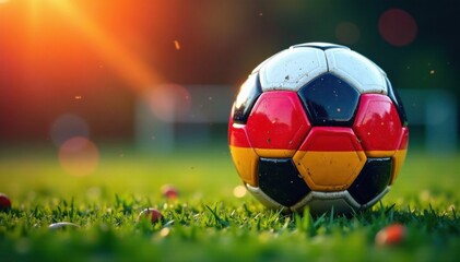 Fototapeta premium Abstract soccer ball with German flag incorporated into its design, set against a vibrant background, champion, abstract, winner