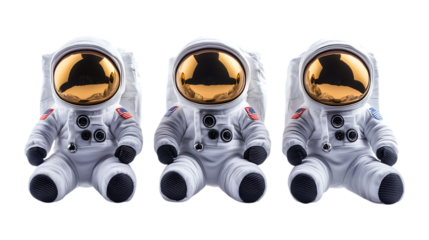 Astronaut Plush Toy Set of Three Different Poses on Transparent Background for Toy Branding, Space-Themed Merchandise, or Children's Marketing