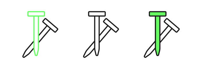 Set line Metallic nails icon isolated on white background. Vector