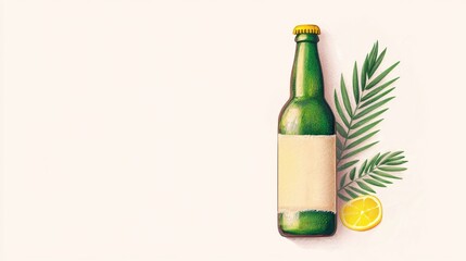 Refreshing Green Glass Bottle with Lemon and Palm Leaf Decoration