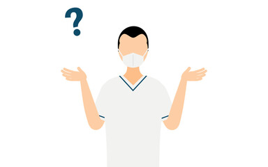 Simple illustration of a male nurse with a wide forehead questioning
