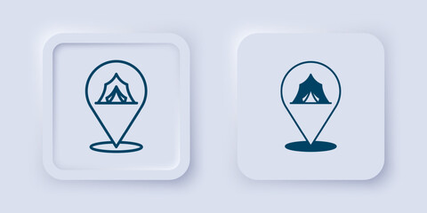 Filled and outline Circus tent icon isolated on grey background. Carnival camping tent. Amusement park. Square button. Vector