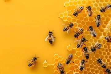 A Busy Community of Honey Bees Working Together on a Honeycomb to Produce Delicious Honey