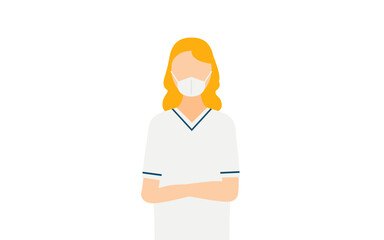 Simple illustration of a blonde female nurse with her arms folded