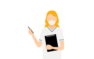 Simple illustration of a blonde female nurse taking a record