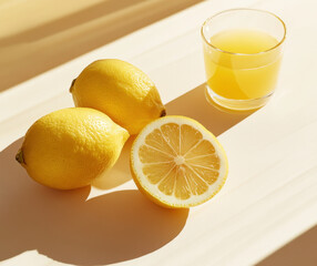 Lemon, lemon cut in half, yellow juice