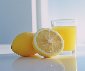 Lemon, lemon cut in half, yellow juice 
