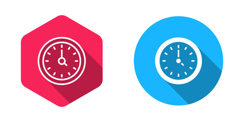 Filled and outline Clock icon isolated with long shadow background. Time symbol. Vector