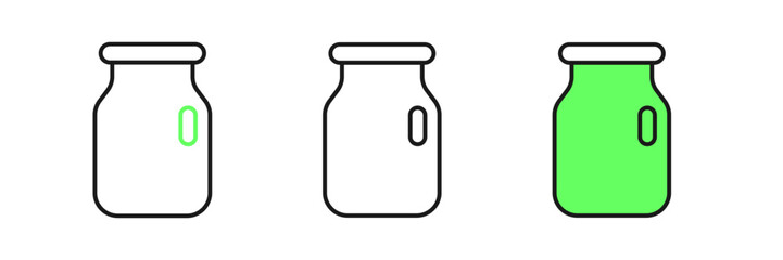 Set line Glass jar with screw-cap icon isolated on white background. Vector