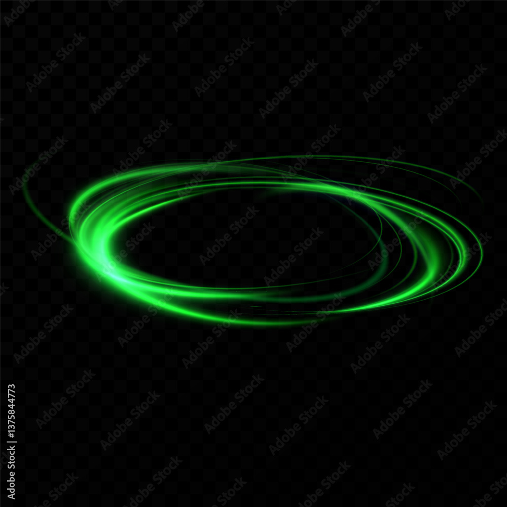 Poster Green neon ring. Glowing circle. Glow effect. Round light frame. abstract light lines of movement and speed. Abstract light lines of movement and speed. light green ellipse.