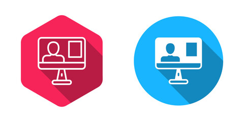 Filled and outline Online class icon isolated with long shadow background. Online education concept. Vector